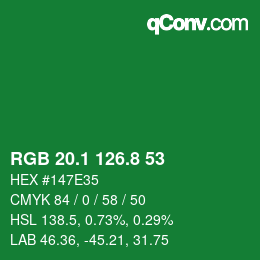 カラーコード: RGB 20.1 126.8 53 | qconv.com