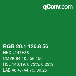 カラーコード: RGB 20.1 126.8 56 | qconv.com