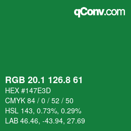カラーコード: RGB 20.1 126.8 61 | qconv.com