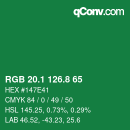 カラーコード: RGB 20.1 126.8 65 | qconv.com