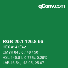カラーコード: RGB 20.1 126.8 66 | qconv.com