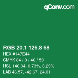 カラーコード: RGB 20.1 126.8 68 | qconv.com