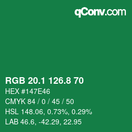 カラーコード: RGB 20.1 126.8 70 | qconv.com