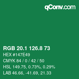 カラーコード: RGB 20.1 126.8 73 | qconv.com