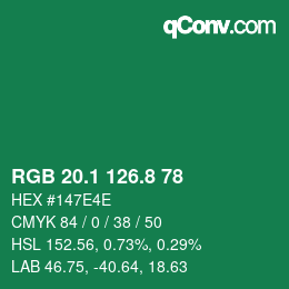 カラーコード: RGB 20.1 126.8 78 | qconv.com