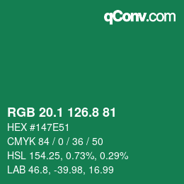 カラーコード: RGB 20.1 126.8 81 | qconv.com