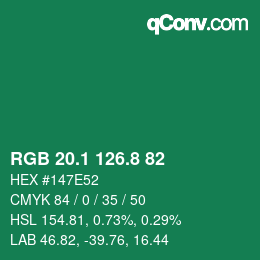 カラーコード: RGB 20.1 126.8 82 | qconv.com
