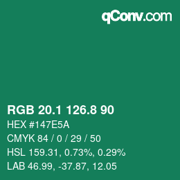 カラーコード: RGB 20.1 126.8 90 | qconv.com