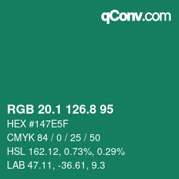 カラーコード: RGB 20.1 126.8 95 | qconv.com