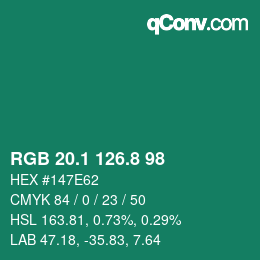 カラーコード: RGB 20.1 126.8 98 | qconv.com