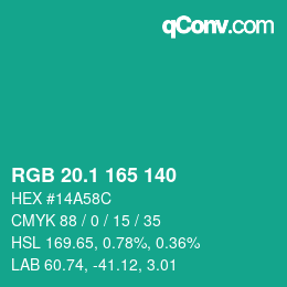 カラーコード: RGB 20.1 165 140 | qconv.com