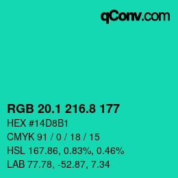 カラーコード: RGB 20.1 216.8 177 | qconv.com