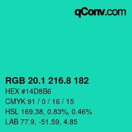 カラーコード: RGB 20.1 216.8 182 | qconv.com