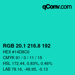 カラーコード: RGB 20.1 216.8 192 | qconv.com