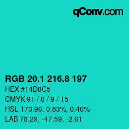 カラーコード: RGB 20.1 216.8 197 | qconv.com