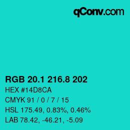 カラーコード: RGB 20.1 216.8 202 | qconv.com