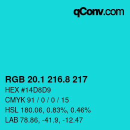 カラーコード: RGB 20.1 216.8 217 | qconv.com