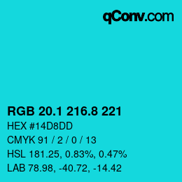 カラーコード: RGB 20.1 216.8 221 | qconv.com
