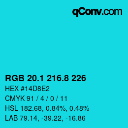 カラーコード: RGB 20.1 216.8 226 | qconv.com