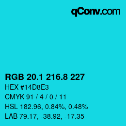 カラーコード: RGB 20.1 216.8 227 | qconv.com