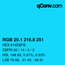 カラーコード: RGB 20.1 216.8 251 | qconv.com