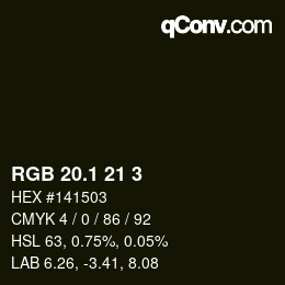 カラーコード: RGB 20.1 21 3 | qconv.com