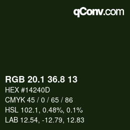 カラーコード: RGB 20.1 36.8 13 | qconv.com
