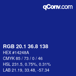 カラーコード: RGB 20.1 36.8 138 | qconv.com