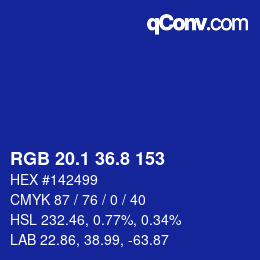 カラーコード: RGB 20.1 36.8 153 | qconv.com