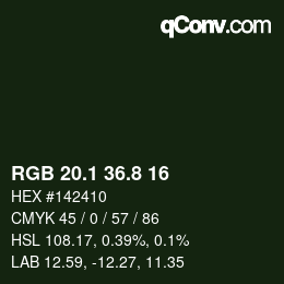 カラーコード: RGB 20.1 36.8 16 | qconv.com