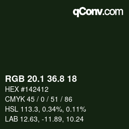 カラーコード: RGB 20.1 36.8 18 | qconv.com