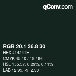カラーコード: RGB 20.1 36.8 30 | qconv.com