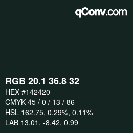 Code couleur: RGB 20.1 36.8 32 | qconv.com