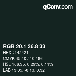 カラーコード: RGB 20.1 36.8 33 | qconv.com