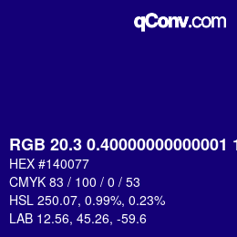カラーコード: RGB 20.3 0.40000000000001 119 | qconv.com