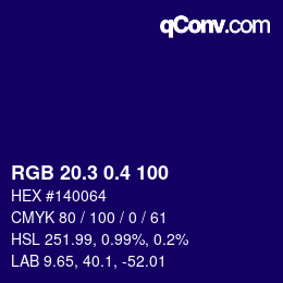 カラーコード: RGB 20.3 0.4 100 | qconv.com