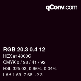 カラーコード: RGB 20.3 0.4 12 | qconv.com