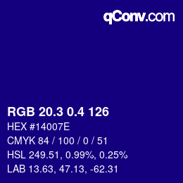 カラーコード: RGB 20.3 0.4 126 | qconv.com