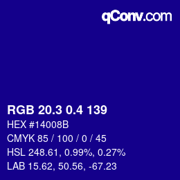 カラーコード: RGB 20.3 0.4 139 | qconv.com