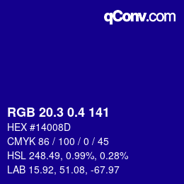 カラーコード: RGB 20.3 0.4 141 | qconv.com