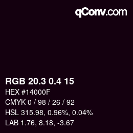 カラーコード: RGB 20.3 0.4 15 | qconv.com
