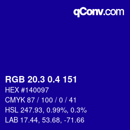 カラーコード: RGB 20.3 0.4 151 | qconv.com