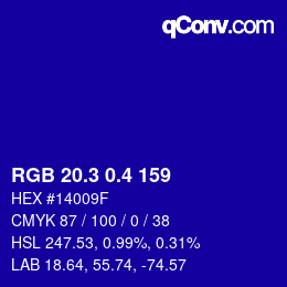 カラーコード: RGB 20.3 0.4 159 | qconv.com