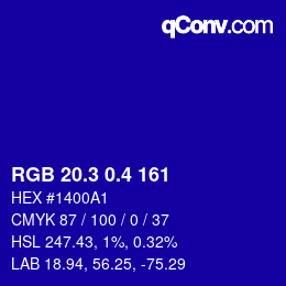 カラーコード: RGB 20.3 0.4 161 | qconv.com