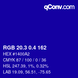 カラーコード: RGB 20.3 0.4 162 | qconv.com