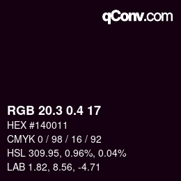 カラーコード: RGB 20.3 0.4 17 | qconv.com