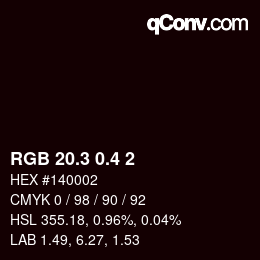 カラーコード: RGB 20.3 0.4 2 | qconv.com