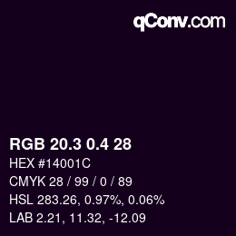 カラーコード: RGB 20.3 0.4 28 | qconv.com