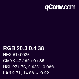 カラーコード: RGB 20.3 0.4 38 | qconv.com