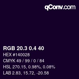 カラーコード: RGB 20.3 0.4 40 | qconv.com
